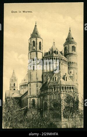 geography / travel, Germany, Rhineland-Palatinate, Worms, St. Peter`s Dom in Worms, postcard, ADDITIONAL-RIGHTS-CLEARANCE-INFO-NOT-AVAILABLE Stock Photo